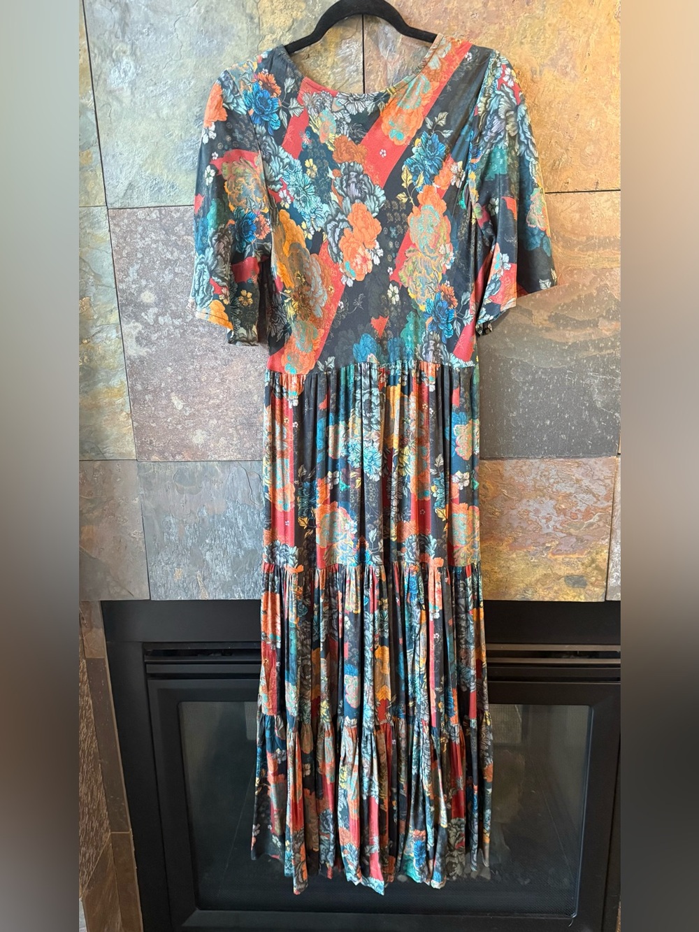 Soft Surroundings,M, patchwork floral flare tiered maxi dress. Swingy, comfy EUC - Picture 8 of 12